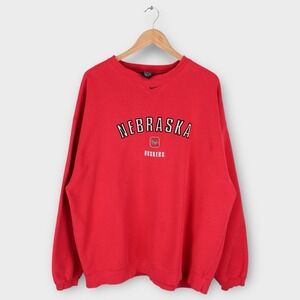 Vintage Nike Team Nebraska Huskers Red Crewneck Sweatshirt XL Center Swoosh